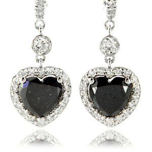 Heart Shape Diamond Halo Leverback Earrings 14K White Gold Fancy Black 3.82 TCW